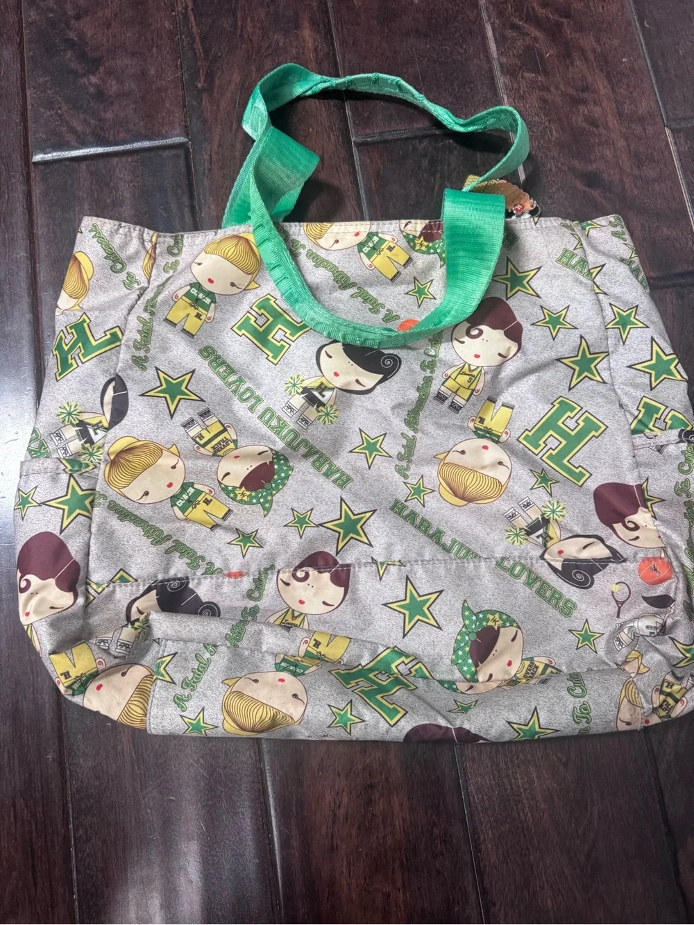 Vintage Harajuku lovers Green Handle Patterned Tote Bag